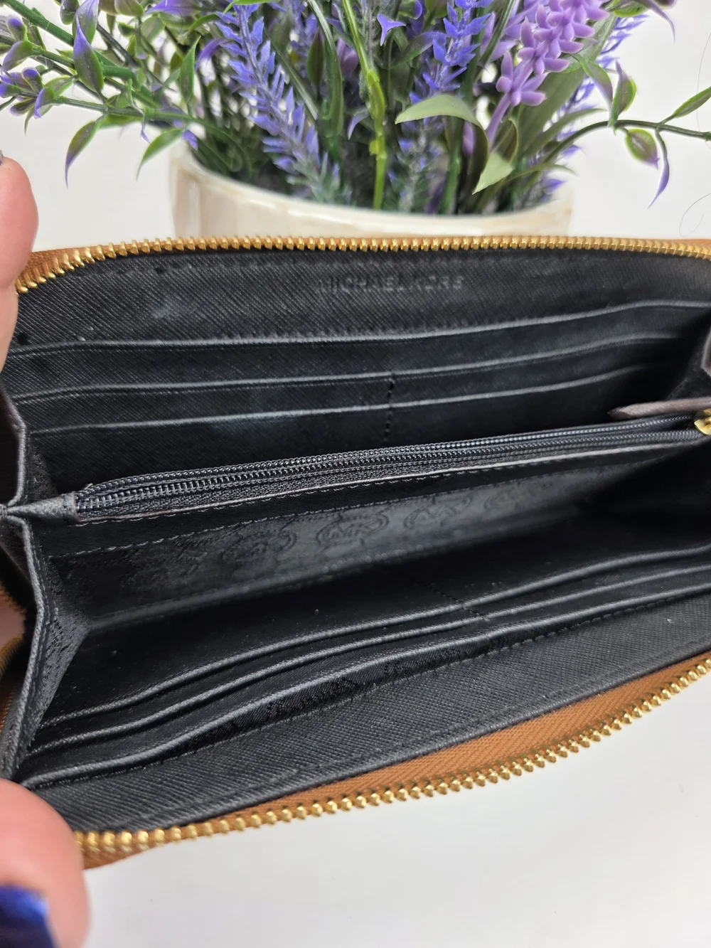 Michael Kors Brown and White Zip Wallet